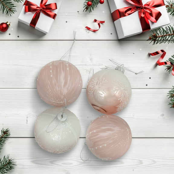 Northlight Snowflakes Glass Ball Christmas Ornaments - 3" (80mm) - Pink and White  - 4ct