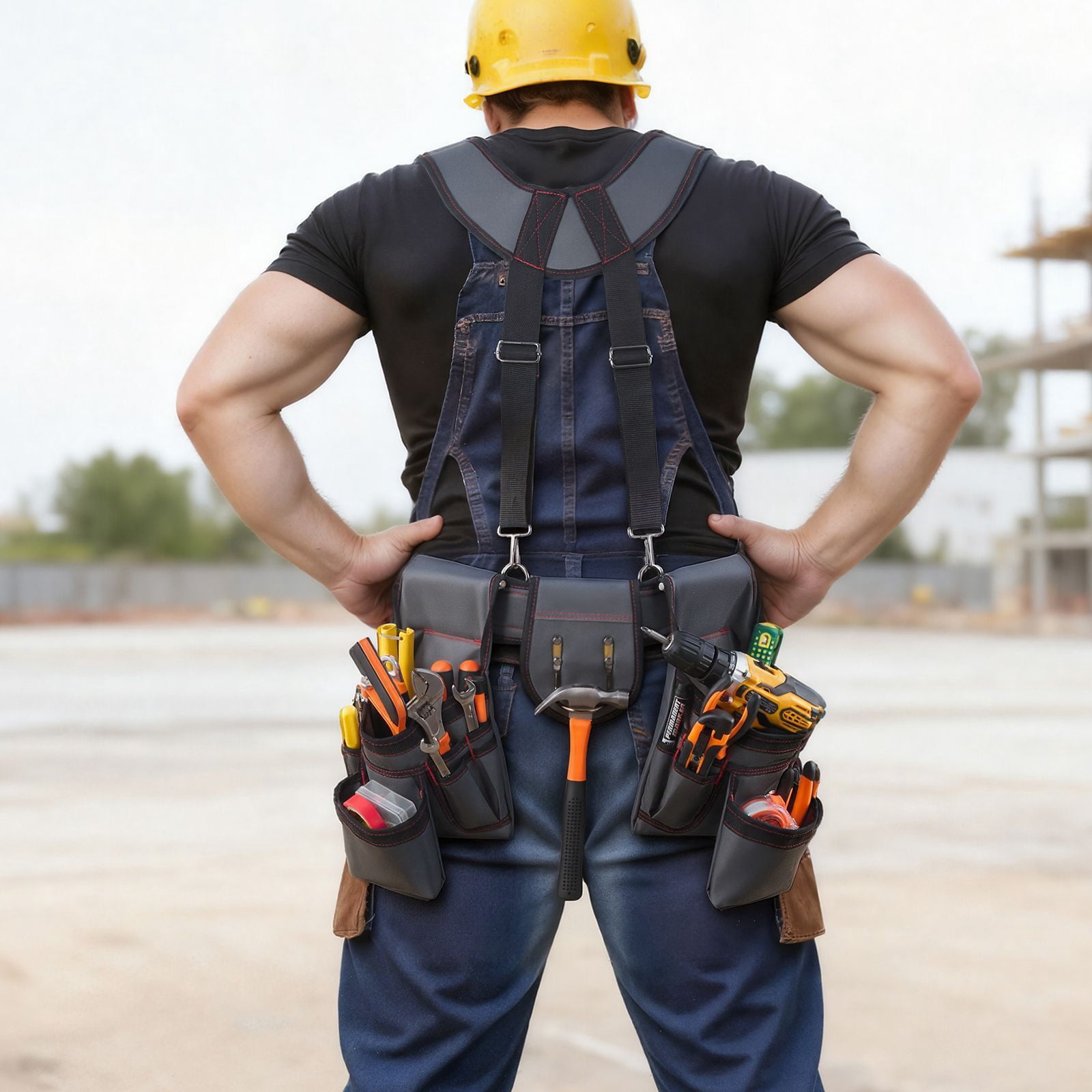 Tool Belt 22-Pockets, 600D Polyester Framers Belt with Ergonomic Comfort Waist, Adjustable 31.89-48.11 Inch, Abrasion and Tear-Resistant for Carpentry and Construction