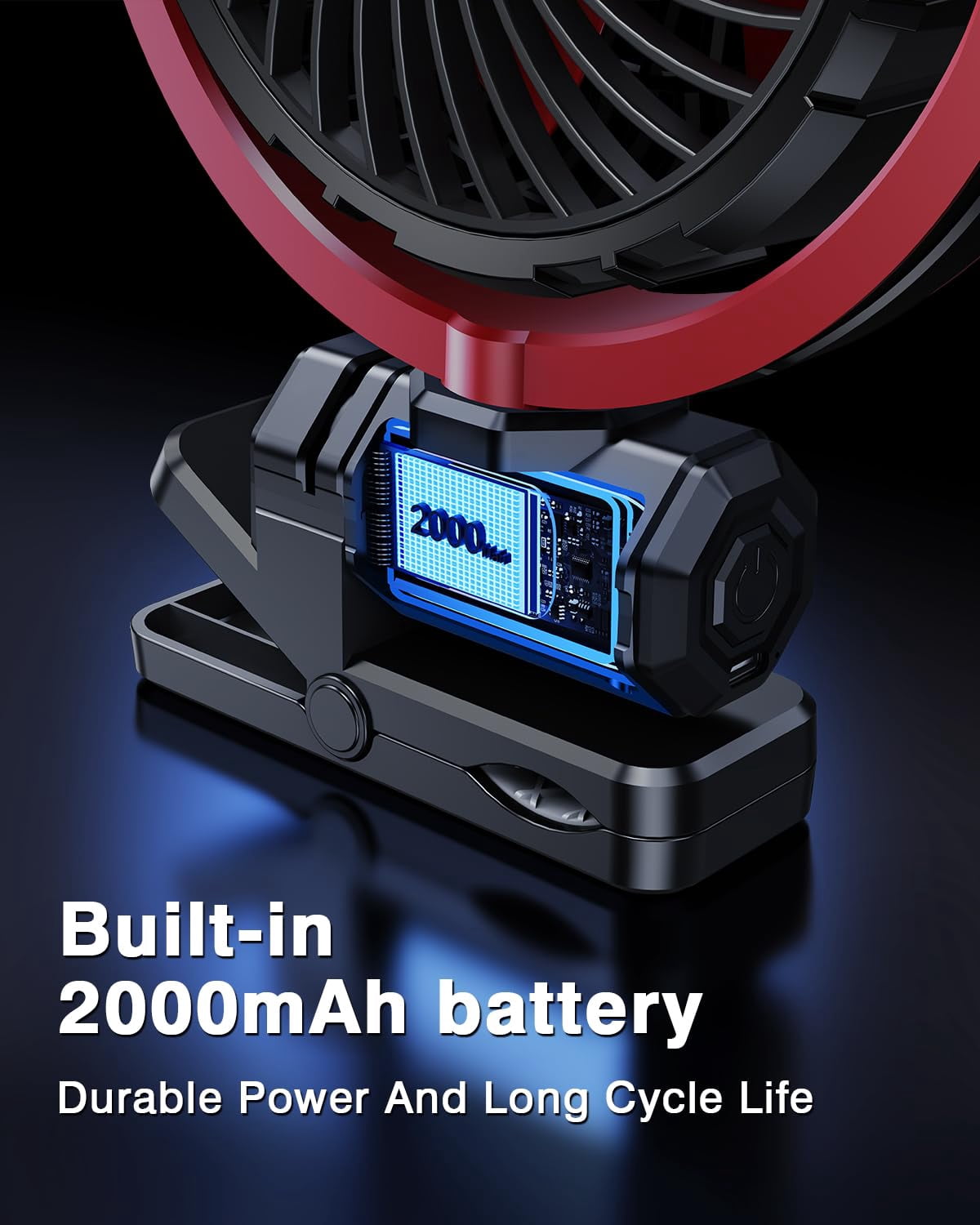 Car Clip on Fan for Sun Visor Handle, 2000Mah Rechargeable Battery Powered USB Fans That Blow Cold Air, Portable Car Cooling Fan for Cars Without Ac, for Vehicle, Van, SUV, Rv, Truck, Red