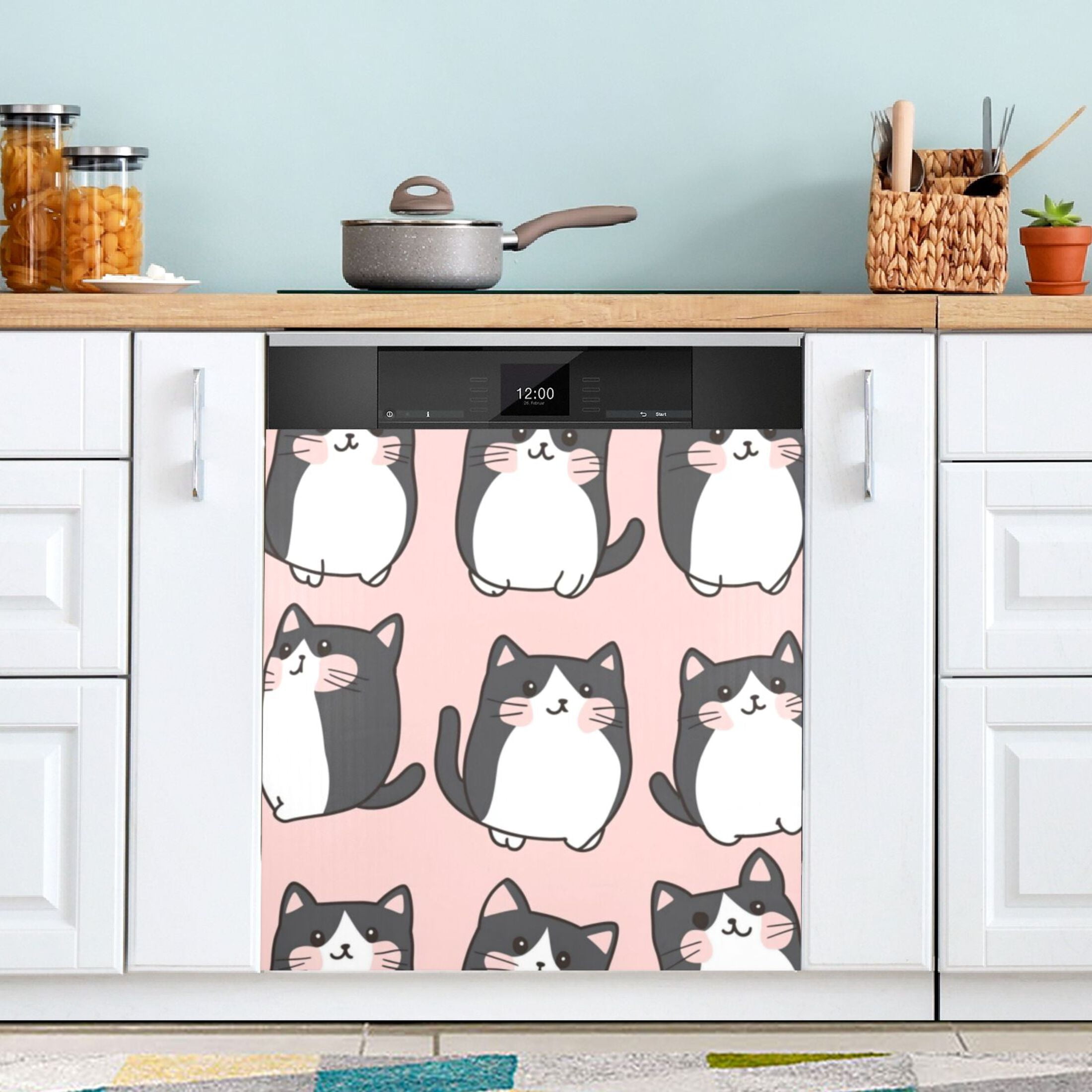 Dishwasher Magnetic Sticker 23x26 Inch Refrigerator Magnetic Sticker Washing Machine Magnetic Sticker Kitchen Panel Magnetic Sticker Home Decor Cute Kitten Seamless