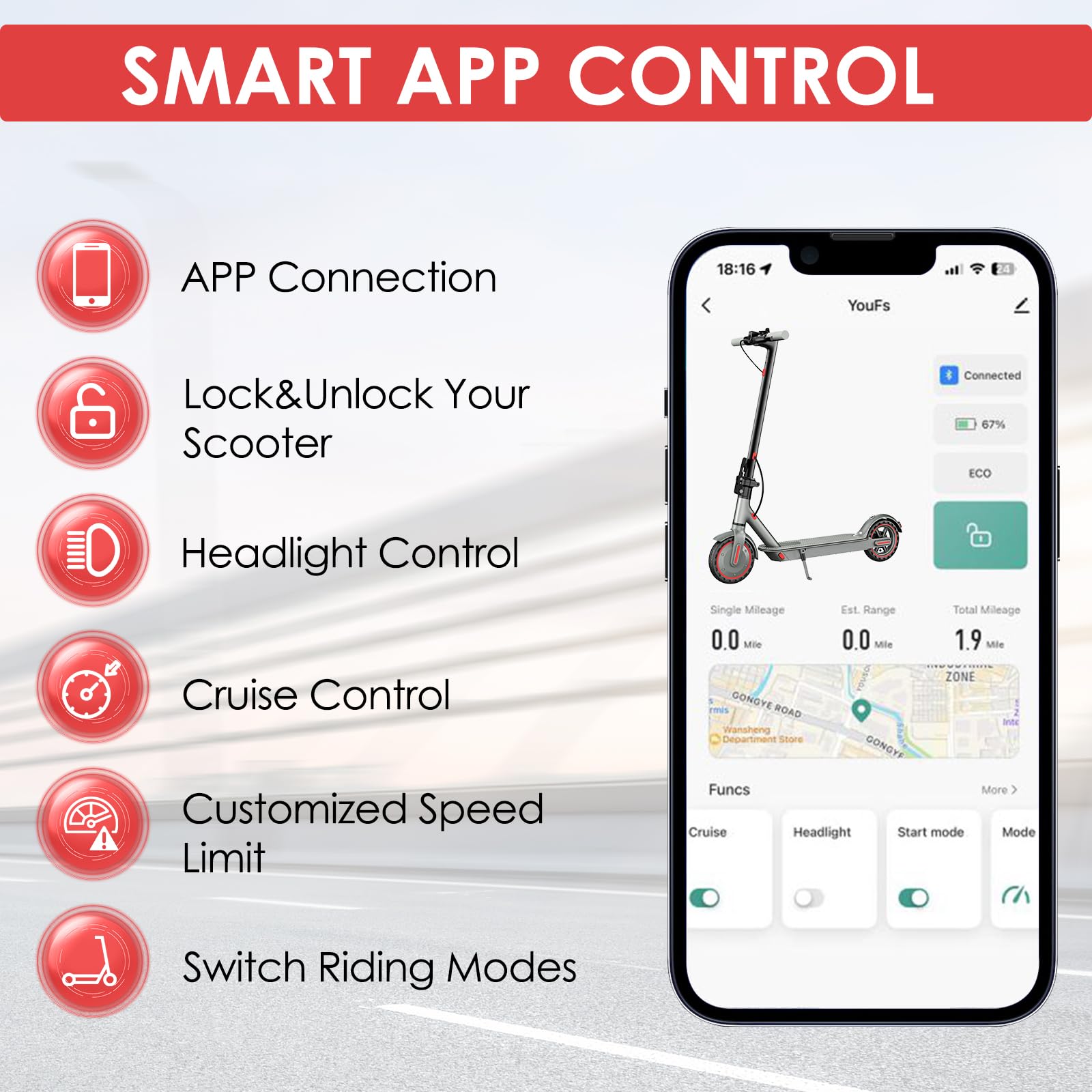 Electric Scooter 10.5Ah, up to 19MPH and 20Miles 8.5" Solid Tires Portable Commuting Scooter