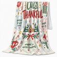thumbnail image 2 of Printed Flannel Throw Blanket with Thankful Holiday Snowman Scene Mittens Box Christmas Present, 2 of 9