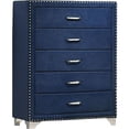 thumbnail image 5 of JERFIT 5-Piece Queen Upholstered Bedroom Set in Pacific Blue Velvet with Wingback Headboard, Dresser, Mirror, Chest & Nightstand, 5 of 9