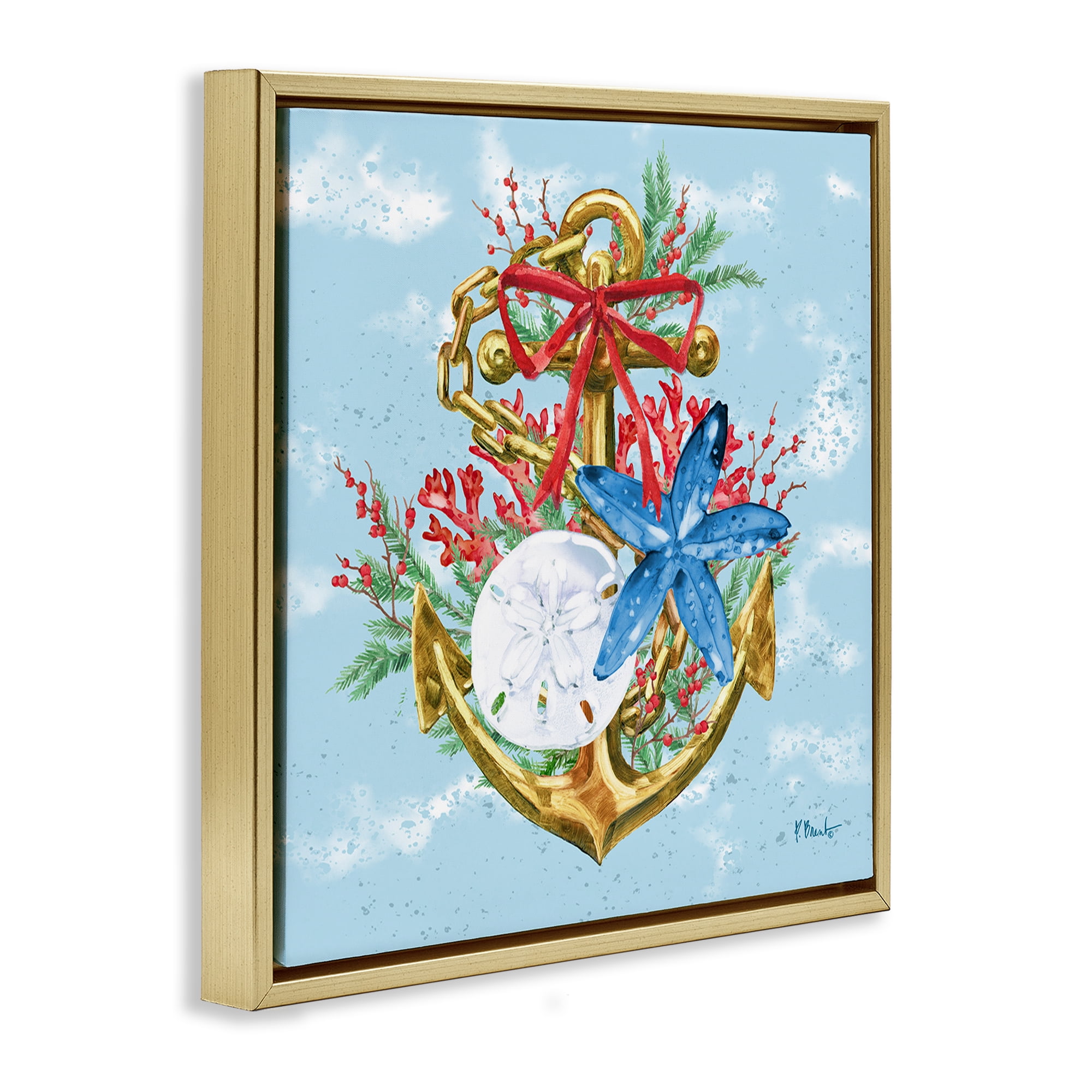 Stupell Industries Holiday Submerged Anchor Holiday Painting Gold Floater Framed Canvas Art Print Wall Art, 25 x 25