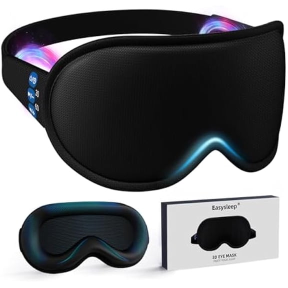 3D Sleep Mask Sleep Headphones White Noise Sleep Eye Mask with 31 Soothing Sounds 3 Timer Soft Adjustable Light Blocking Eye Cover Long Playtime for Sleeper Men Women Travel Gift