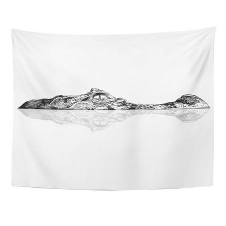 UFAEZU Crocodile Peeking Out The Water and Visible Part Muzzle Reflection on Sketch Graphics Black White Wall Art Hanging Tapestry Home Decor for Living Room Bedroom Dorm 51x60