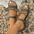 thumbnail image 4 of Fiaer Women's Gladiator Flat Sandals Summer Comfort Round Open Toe on Strap Thong Beach Shoes Army Green 9.5, 4 of 9