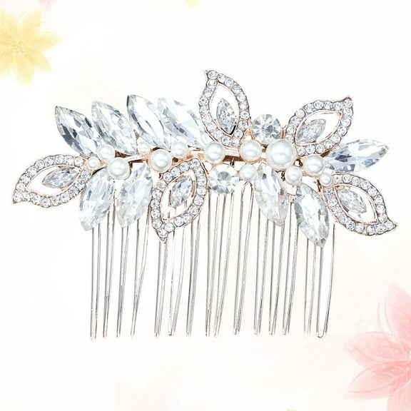 OUNONA Pearl Hair Gems Comb Handmade Accessory with Rhinestone Crystals Bride
