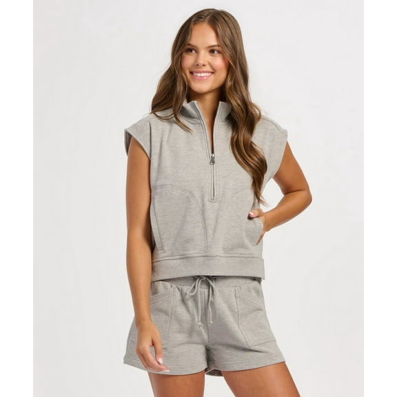 Boxercraft BW2407 Women's Sleeveless Terry Half-Zip-Oxford Heather-XXS