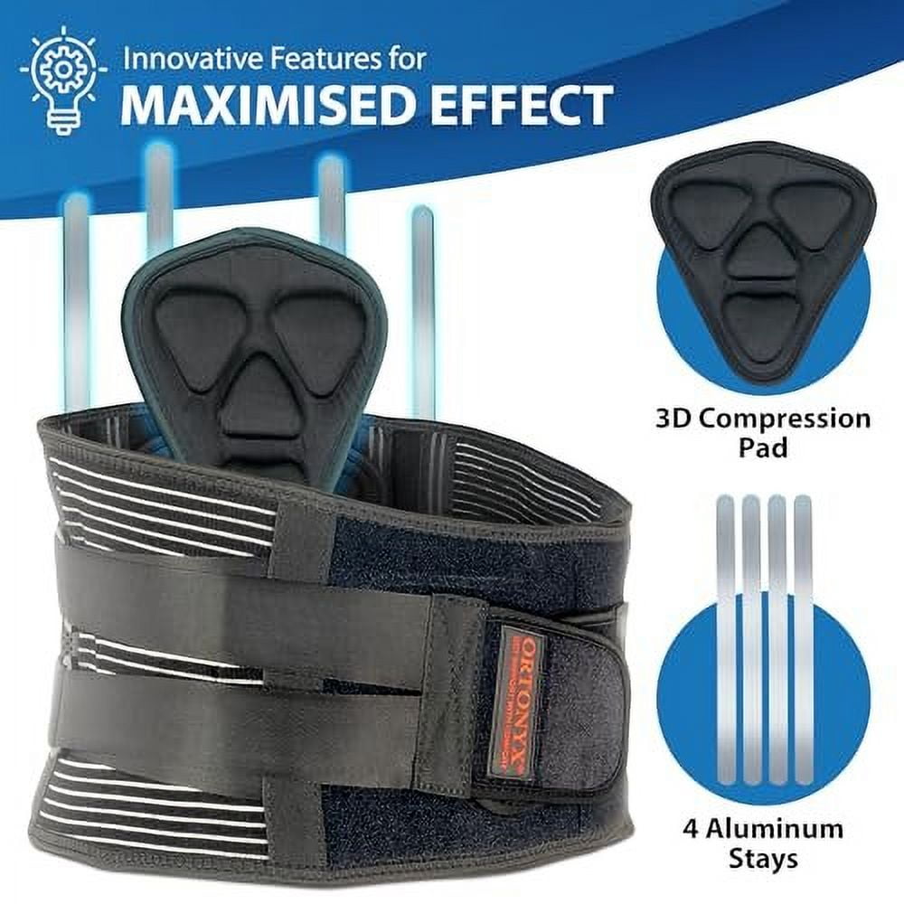 ORTONYX Lower Back Brace Lumbar Support Belt for Men and Women, Back pain Relief, Herniated Disc, Scoliosis, Sciatica/Black L