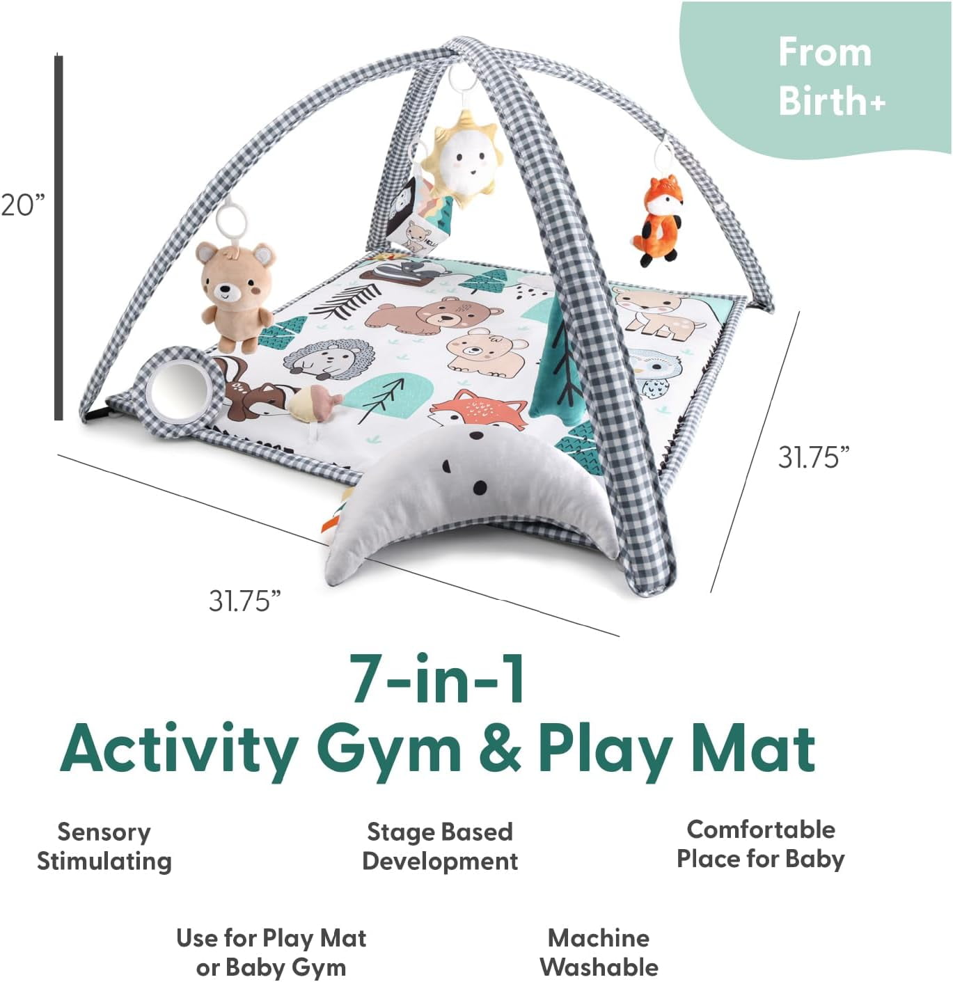 The Peanutshell Woodland 7-in-1 Activity Play Gym and Play Mat for Baby