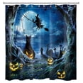 thumbnail image 3 of HVEST Scary Halloween Graveyard Shower Curtain with Black Cat Witch and Spooky Pumpkin Design - Horror Night Full Moon Bathroom Decor, Waterproof Polyester Fabric, Includes 12 Hooks, 72x78 Inches, 3 of 7