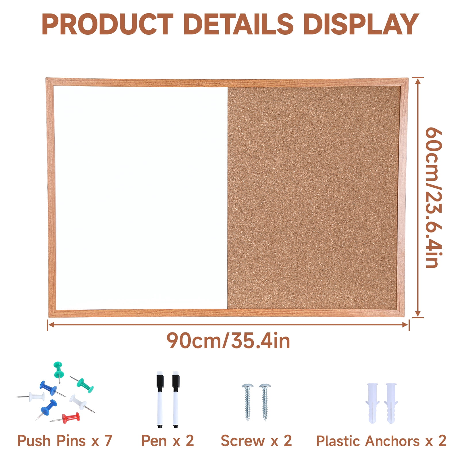 Sioweci Dry-Erase Cork Board Combo, Magnetic Whiteboard & Bulletin Board Combination, Wooden Frame Vision Board with Markers Push Pins for Office Home School,23.62" x 35.43"