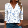 thumbnail image 2 of CYMMPU 3/4 Sleeve V Neck Blouses for Women Dressy Casual Spring Tops Flower Printed Fall Trendy Shirts Loose Fit Tunic Tops Business Elegant Work Tops T-Shirts Multicolor M, 2 of 5