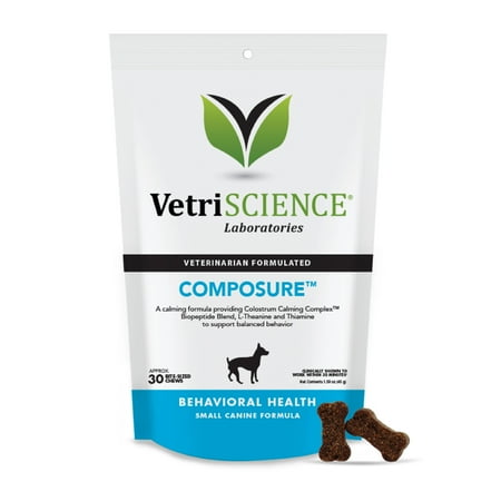 VetriScience Laboratories Composure, Calming and Anxiety Relief Supplement for Small Dogs, Chicken Liver Flavor, 30 Mini Bite-Sized (Best Dog Breeds To Help With Anxiety)