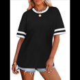 thumbnail image 3 of Camisetas de Mujer, Corte Holgado, Corta, Cuello Redondo, Bloques de Color, Moda de Verano 2025 Negro M, 3 of 8