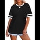 thumbnail image 3 of Camisetas de Mujer, Corte Holgado, Corta, Cuello Redondo, Bloques de Color, Moda de Verano 2025 Negro XL, 3 of 8