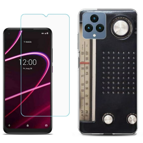 Slim-Fit Gel TPU Fashion Phone Case for T-Mobile Revvl 6 5G, with Tempered Glass Screen Protector, by OneToughShield ® - Vintage Radio