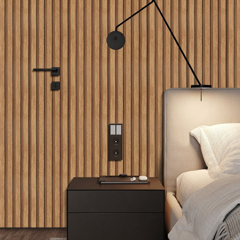 Arthome 17''x393'' Wood Slat Wallpaper ,Peel and Stick Self Adhesive Wood Wallpaper PVC Vinyl Decorative Removable Wallpaper Waterproof Faux Wood Grating Stripe Contact Paper for Living Room Bedroom