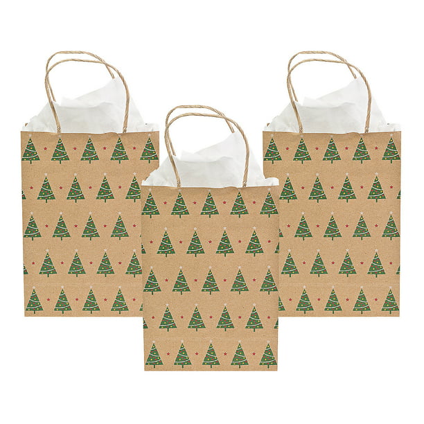 (12) 9" Christmas Tree Holiday Gift Kraft Paper Bags Brand