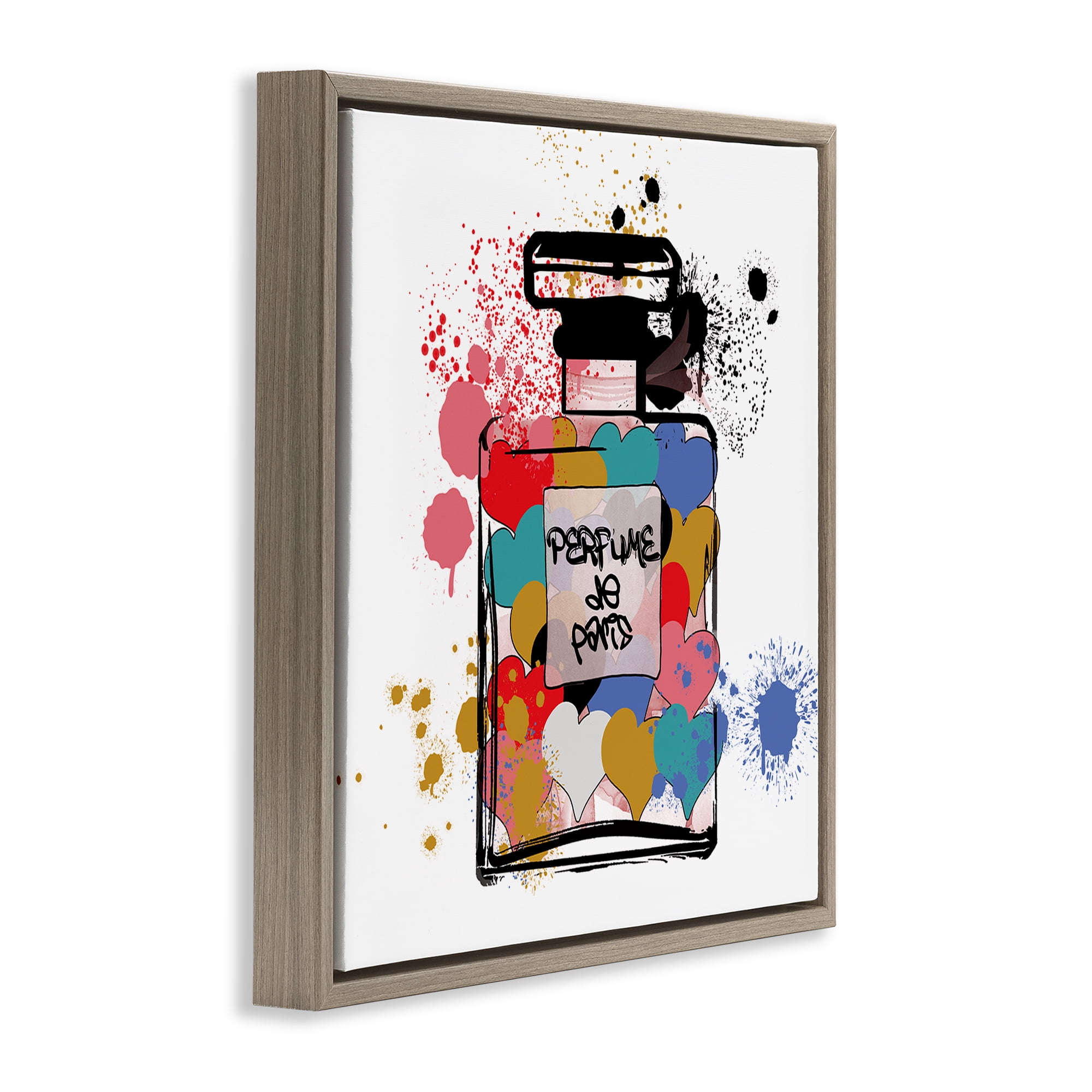 Stupell Industries Heart Patterned Mod Perfume Fashion Painting Brown Floater Framed Canvas Art Print Wall Art, 25 x 25