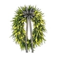 thumbnail image 2 of 24" Pre-Lit Artificial Fern Wreath with Striped Bow, Rustic Farmhouse Warm LED Hanging Wreath,Indoor Outdoor Front Door Wall Mantel Holiday Decoration, 2 of 7