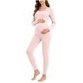 thumbnail image 2 of QSXADF Women Thermal Nursing Underwears Maternity Pajama Solid Thermal Underwears Set Long Sleeve Maternity Nursing Sleepwear for Pregnancy Postpartum Women's Homewear Fall Winter Clothing Set, 2 of 6