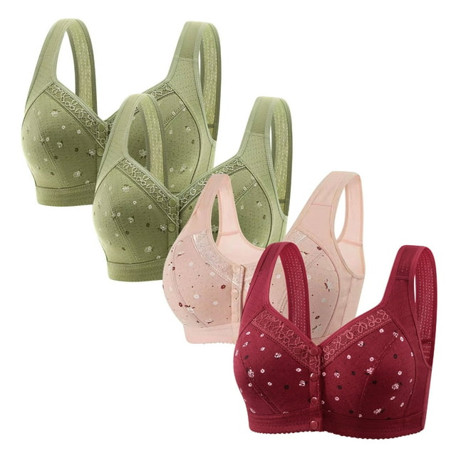 LOVZFMLL Bras for Women 4pc Woman's Comfortable Lace Breathable Bra Underwear No Rims Green 2XL