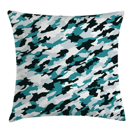 - Camo Throw Pillow Cushion Cover, Aquatic Ocean Sea Inspired Illustration Army Navy Tiling Concealment Texture, Decorative Square Accent Pillow Case, 18 X 18 Inches, Teal Silver Black, by Ambesonne