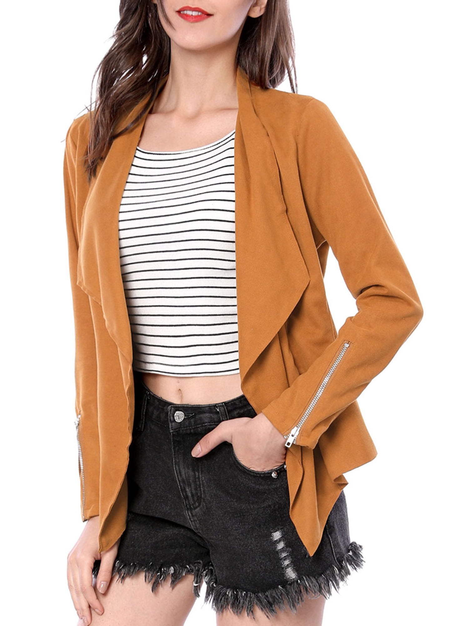 Unique Bargains Women's Fall Lightweight Zipper Draped Front Moto