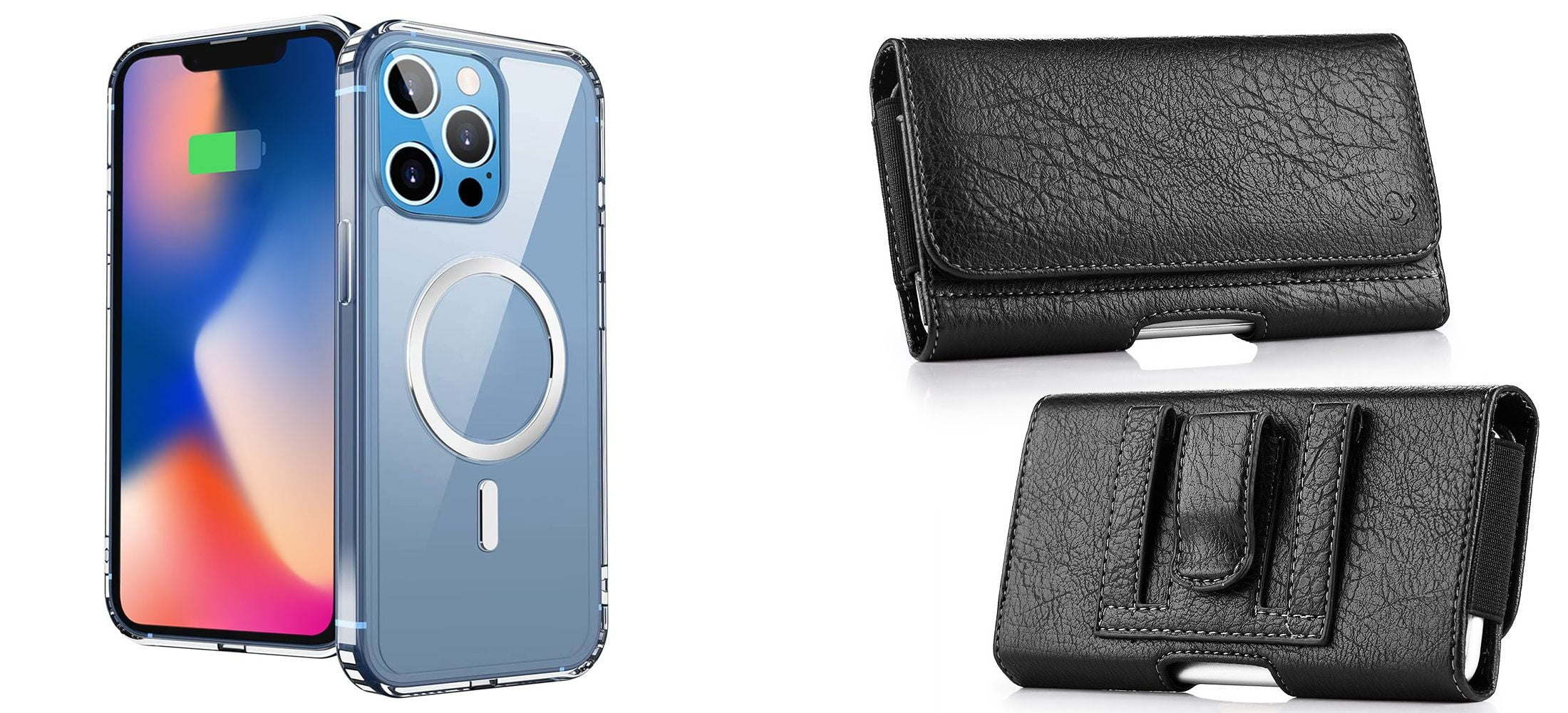 Ultra Clear Case (MagSafe Compatible) and Belt Holster Pouch for Apple