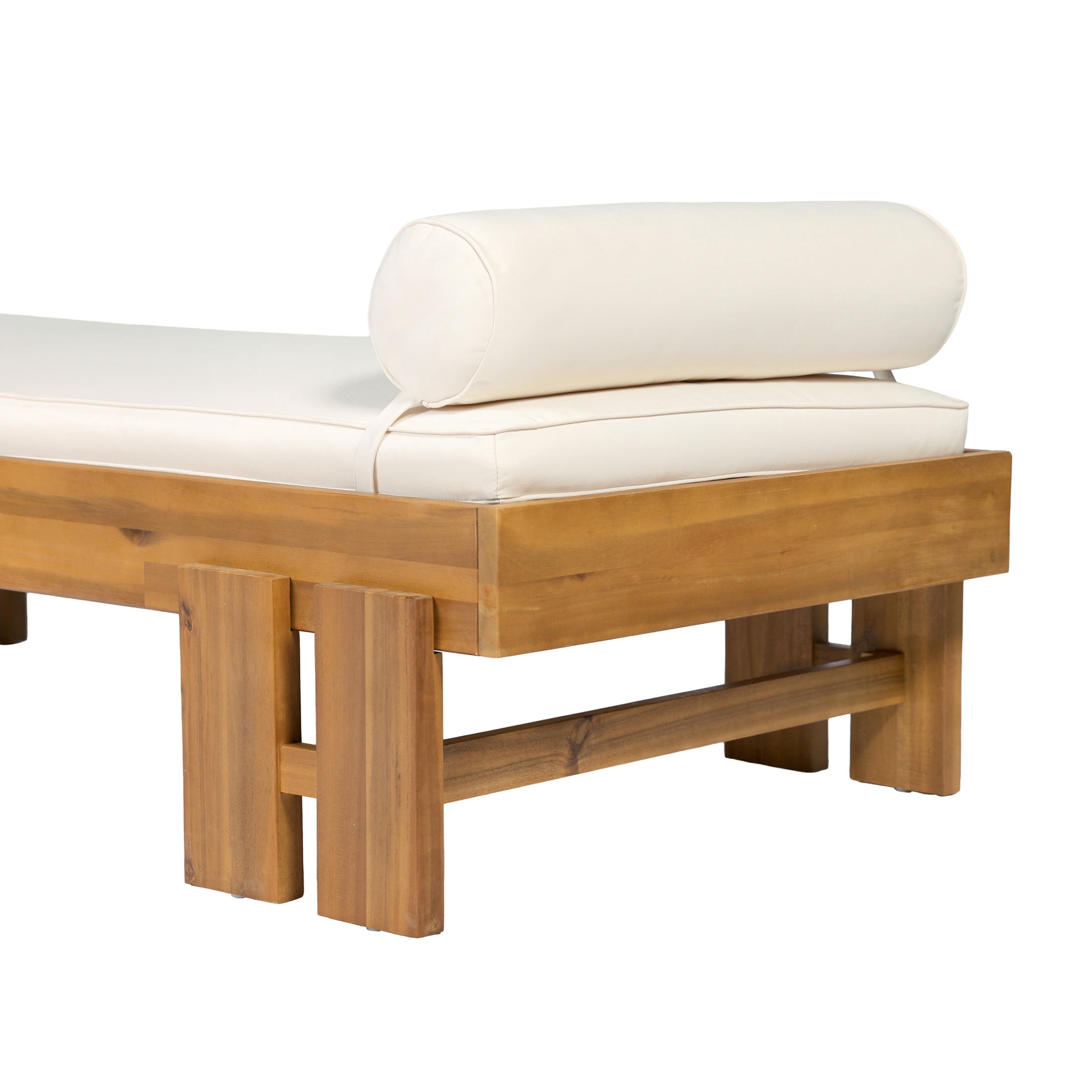 Christopher Knight Home Acacia Wood Daybed with Cushion & Pillow, Indoor Outdoor Lounge, Teak+Cream