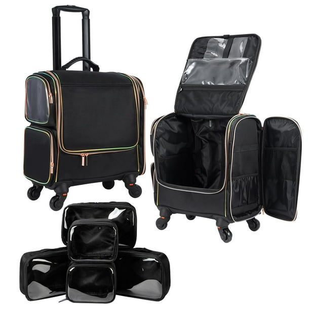 Stagiant Estuche de maquillaje con ruedas, estuche de maquillaje profesional, organizador de cosméticos de viaje, bolsa de almacenamiento para maquilladores, peluqueros, barberos, con 5 bolsas de aseo