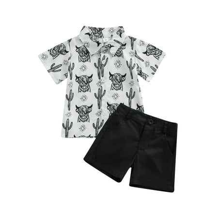 

Xkwyshop Toddler Baby Boys Outfits Cactus Print Summer Lapel Short Sleeve Shirt and Casual Shorts Clothes Set Black 2-3 Years