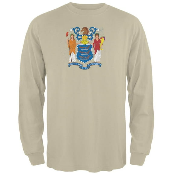 Born and Raised New Jersey State Flag Mens Long Sleeve T Shirt Sand 2XL