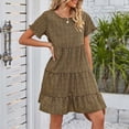 thumbnail image 7 of Wycnly Dresses for Women 2025 Beach Vintage Boho Flowy Ruffle Swing A Line Tunic Dresses Short Sleeve Round Neck Floral Print Summer Mini Formal Dress Brown xxl Under $5, 7 of 7