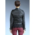 thumbnail image 2 of Noora women's black quilted biker leather jacket with a side zipper ST0251, 2 of 3