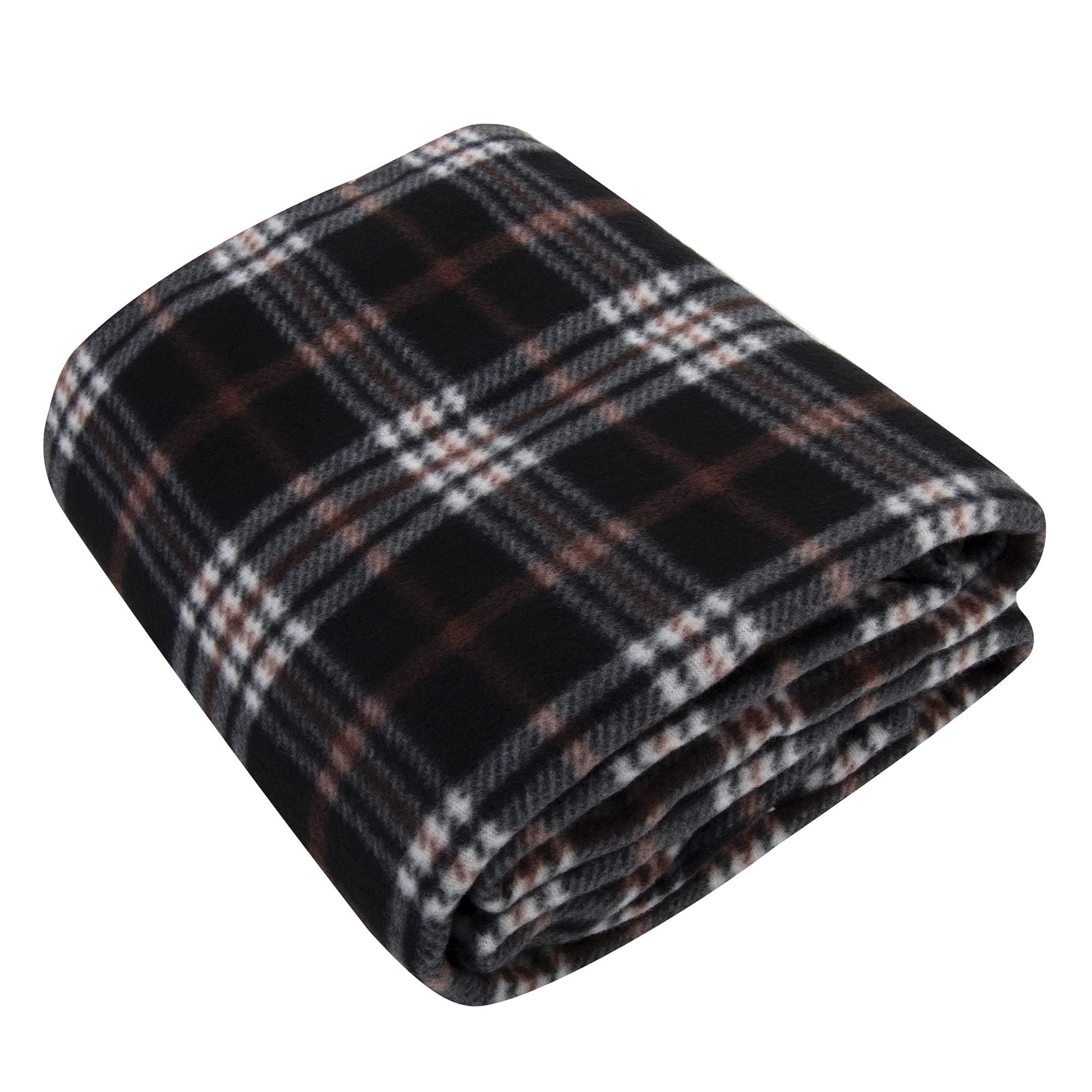 24 pack Trail maker 60”L x 50”W Plaid Color Fleece Throw Blankets in Brown Plaid