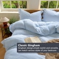 thumbnail image 3 of Light Blue Gingham Ruffle Duvet Cover King Size, 3 Pieces Soft Pre-Washed Microfiber Checked Plaid Comforter Cover Set, Vintage Farmhouse Bedding Set(Blue Gingham, King 104"x90"), 3 of 9