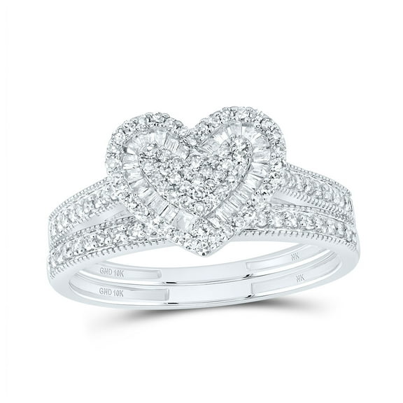 10kt White Gold 1/2 Cttw Natural Diamond Fashion Heart Wedding Engagement Anniversary Bridal Set, Women Size: 5-9