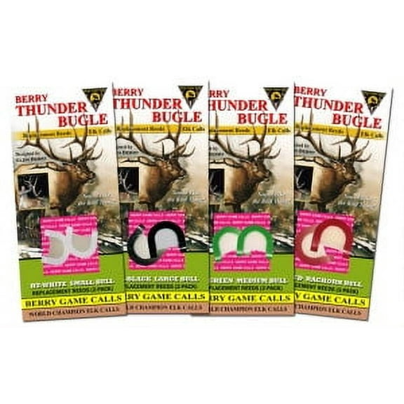 Thunder Bugle RT-Green Double Replacement RT-Reeds (2 Pack) Picture shows all four Different styles of Replacement RT-Reeds