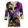thumbnail image 3 of successthop Mardi Gras Shirts Women Plus Size Mask Print Oversized Crewneck Outfits 3/4 Sleeve Tops Lightweight Shirts S, 3 of 3