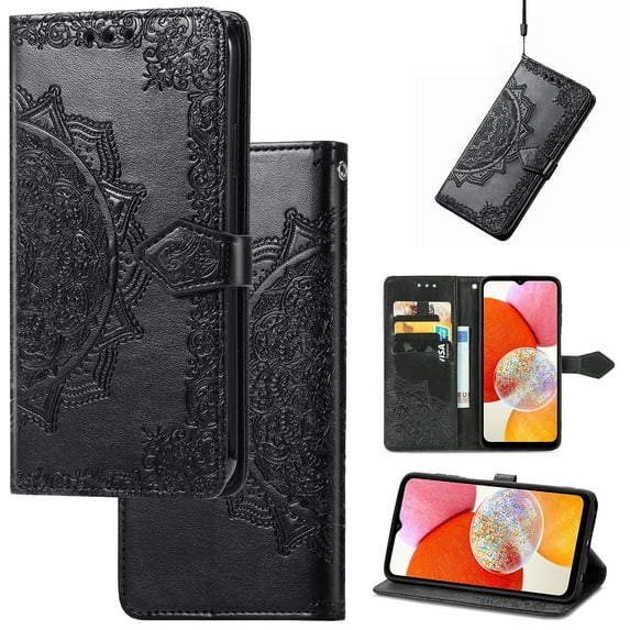 Mandala Case for iPhone X/ XS, Premium Leather Flip Wallet Card Slots Magnetic Stand Protective Ultra Slim Shockproof Case with Lanyard, Embossed Flip Cover For Apple iPhone X/ XS,
Black
