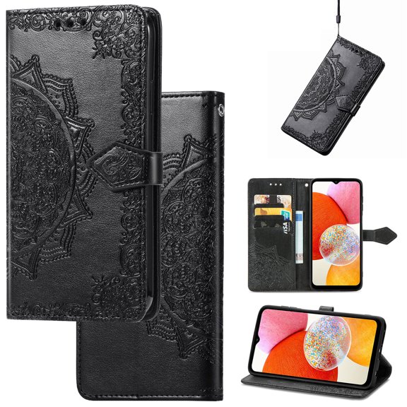 Mandala Case for iPhone X/ XS, Premium Leather Flip Wallet Card Slots Magnetic Stand Protective Ultra Slim Shockproof Case with Lanyard, Embossed Flip Cover For Apple iPhone X/ XS,
Black