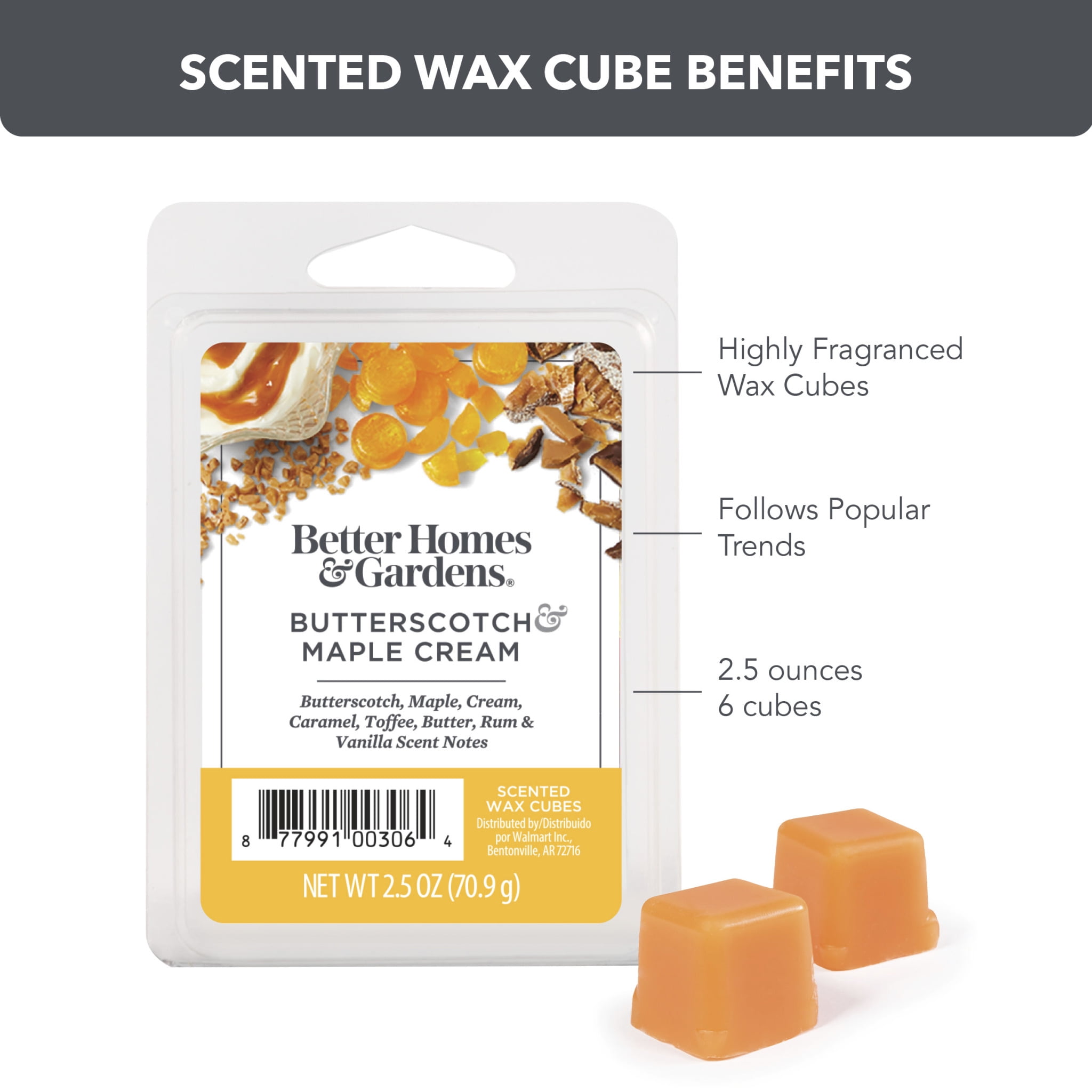 Butterscotch Maple Cream Scented Wax Melts, Better Homes & Gardens, 2.5 oz (5-Pack)