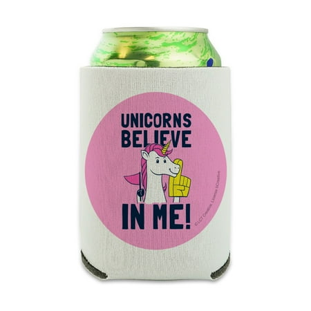 

Unicorns Believe in Me Funny Humor Can Cooler - Drink Sleeve Hugger Collapsible Insulator - Beverage Insulated Holder