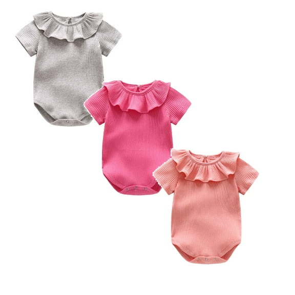 3-Pack Toddler Clothes for Girls Bodysuit Soft Ruffle Collar Base Onesie Pajamas Toddler Clothes
