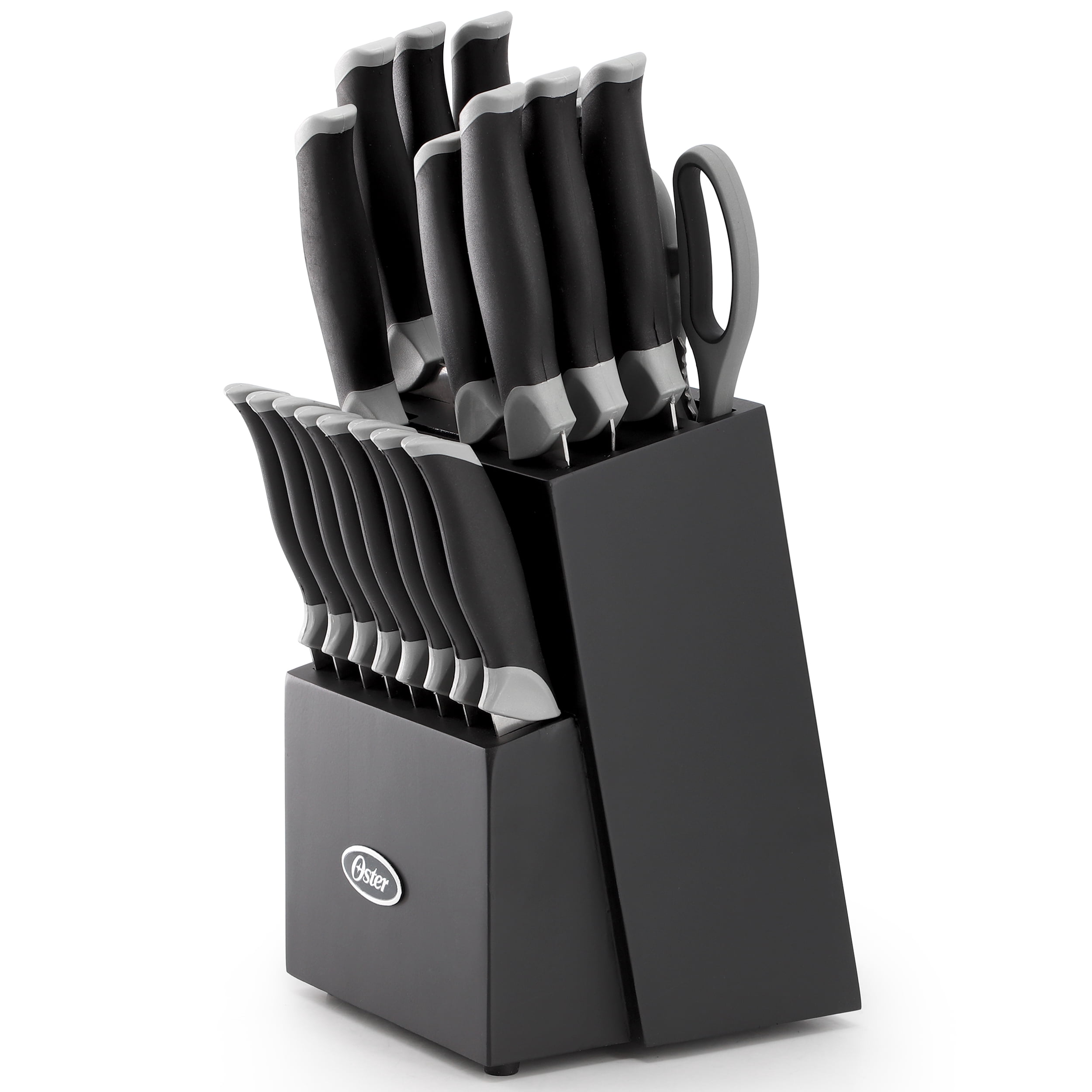 Oster Lindbergh 22 Piece Stainless Steel Cutlery Set with Storage Block in Black