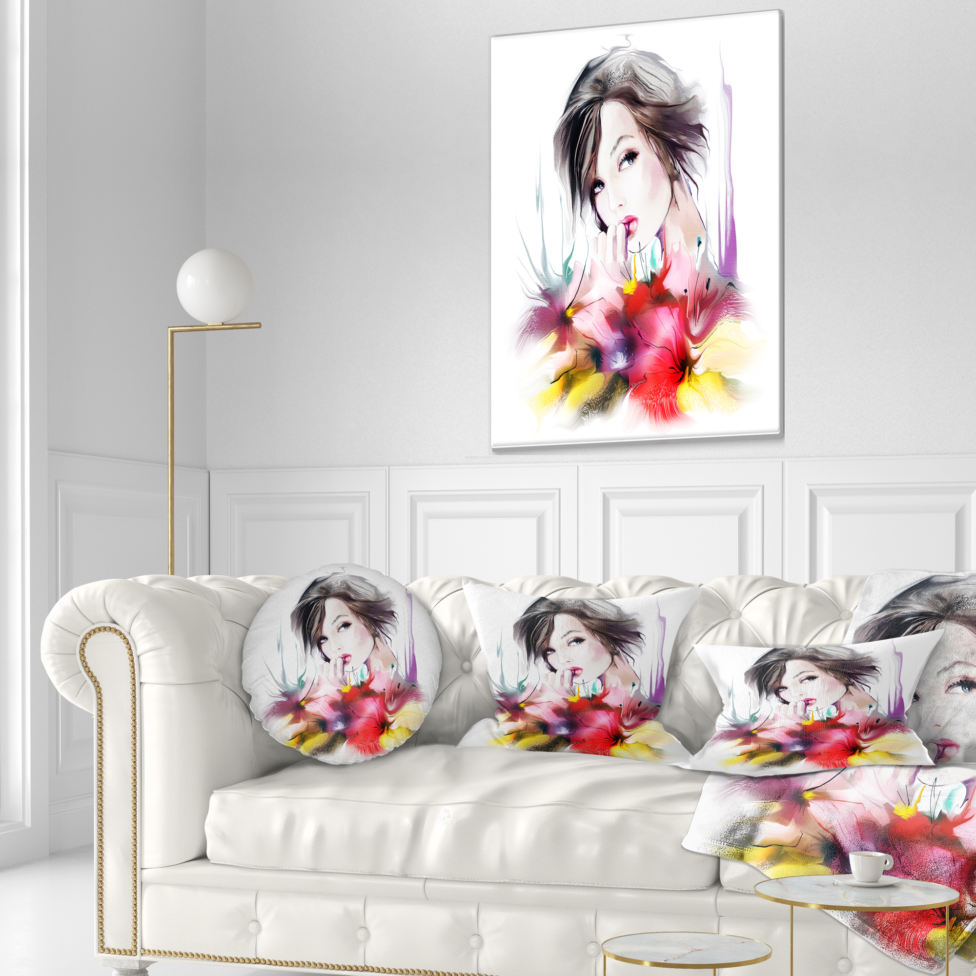 Designart Beautiful Woman with Black Hair - Abstract Portrait Throw Pillow - 12x20