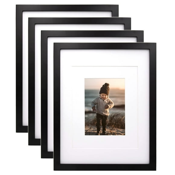 Kinlink 11X14 Picture Frames Black Wood Frames With Acrylic Plexiglass For Pictures 5X7/8X10 With Mat Or 11X14 Without Mat Tabletop And Wall Mounting Display Set Of 4